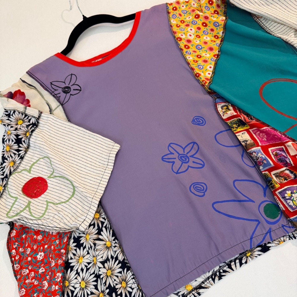 Staley Gretzinger Patchwork Top OS Purple Floral Mixed Print Art to Wear
